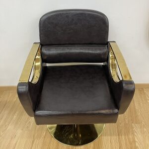 Silla de peluquería en polipiel color marron con dorado