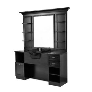 Espejo tocador negro con lavacabezas