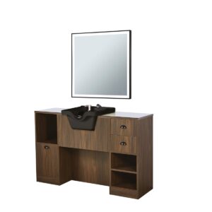 Tocador marron oscuro con lavacabezas Oke 9B-B