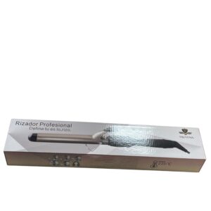 rizadora de pelo profesional marca Troyema en color negro y plata.