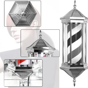 Pirulo para barbería en color plata rayas azul y rojo