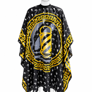 Capa de barberia negro y dorado cuello de Goma