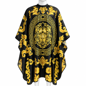 Capa de barberia negra y dorado cuello de Goma