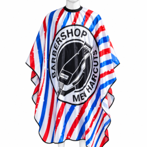 Capa de barberia blanca y azul  cuello de Goma