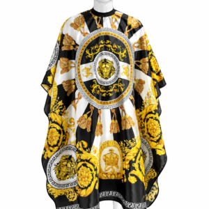 Capa de barberia blanco y dorado cuello de Goma
